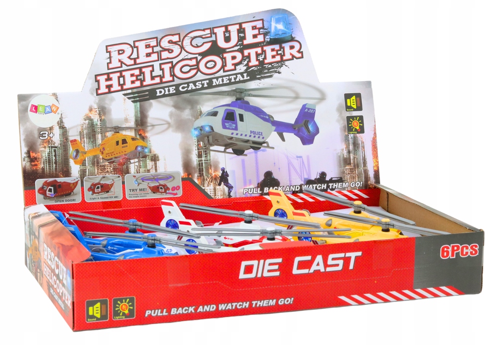 HELIKOPTER RATUNKOWY METALOWY NAPĘD OTWIERANE DRZWI Długość torowiska 10 cm