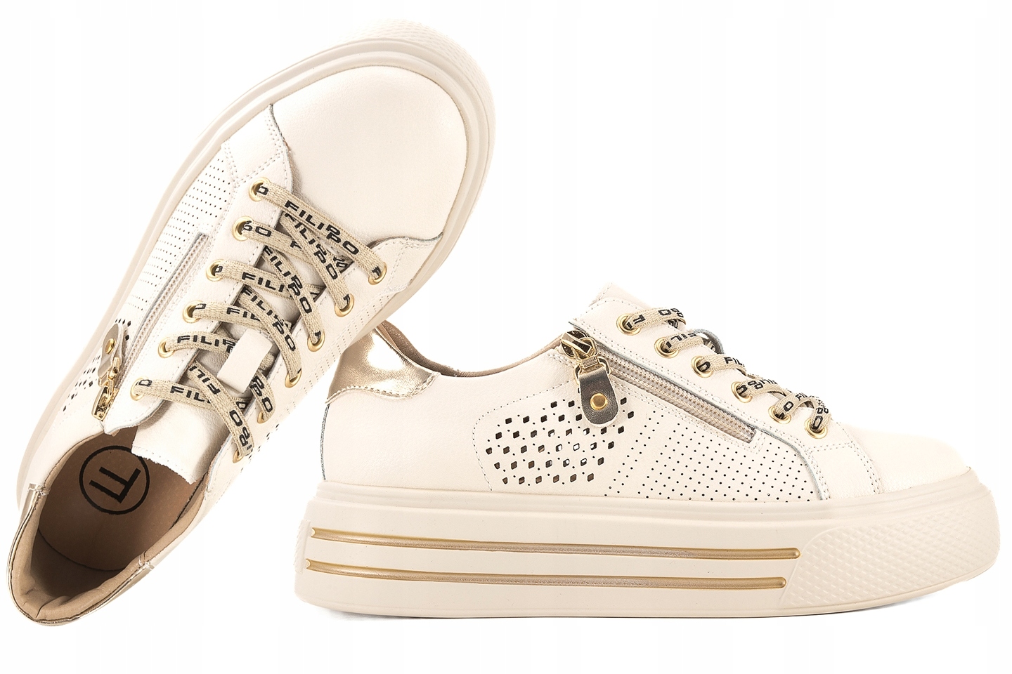 Filippo DP6704 Ažurové Polobotky Tenisky Na Platformě Kožené 37 Béžová
