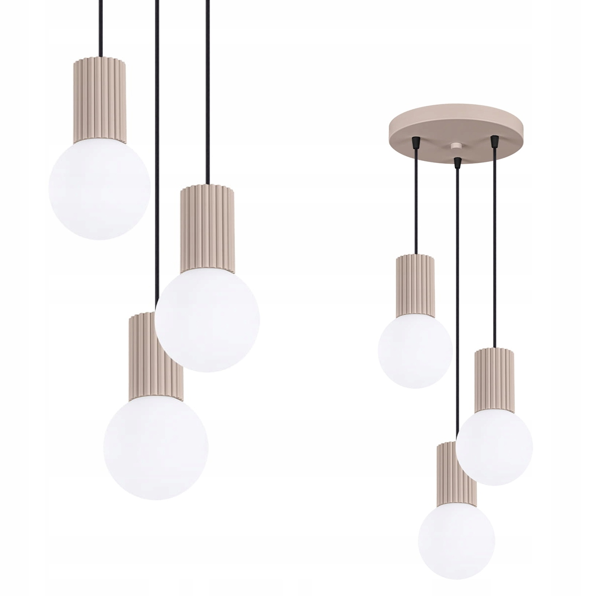 Závěsná lampa Halo béžová se třemi závěsy na kulaté rozetě Sollux