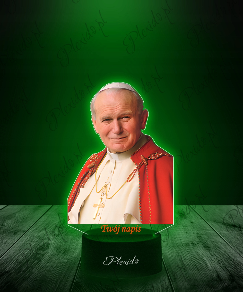 Lampka Na Biurko UV Statuetka Led Religijna Papież Jan Paweł II Twój Napis Marka Plexido