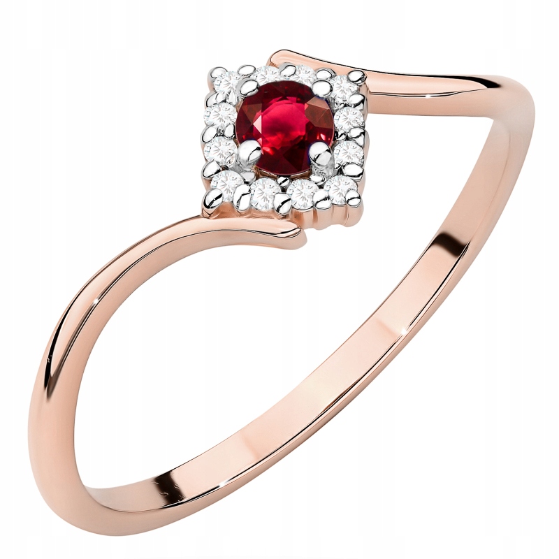Zlatý Prstýnek Zásnubní pr. 585 s Rubínem 0.15ct a Brilianty 14k
