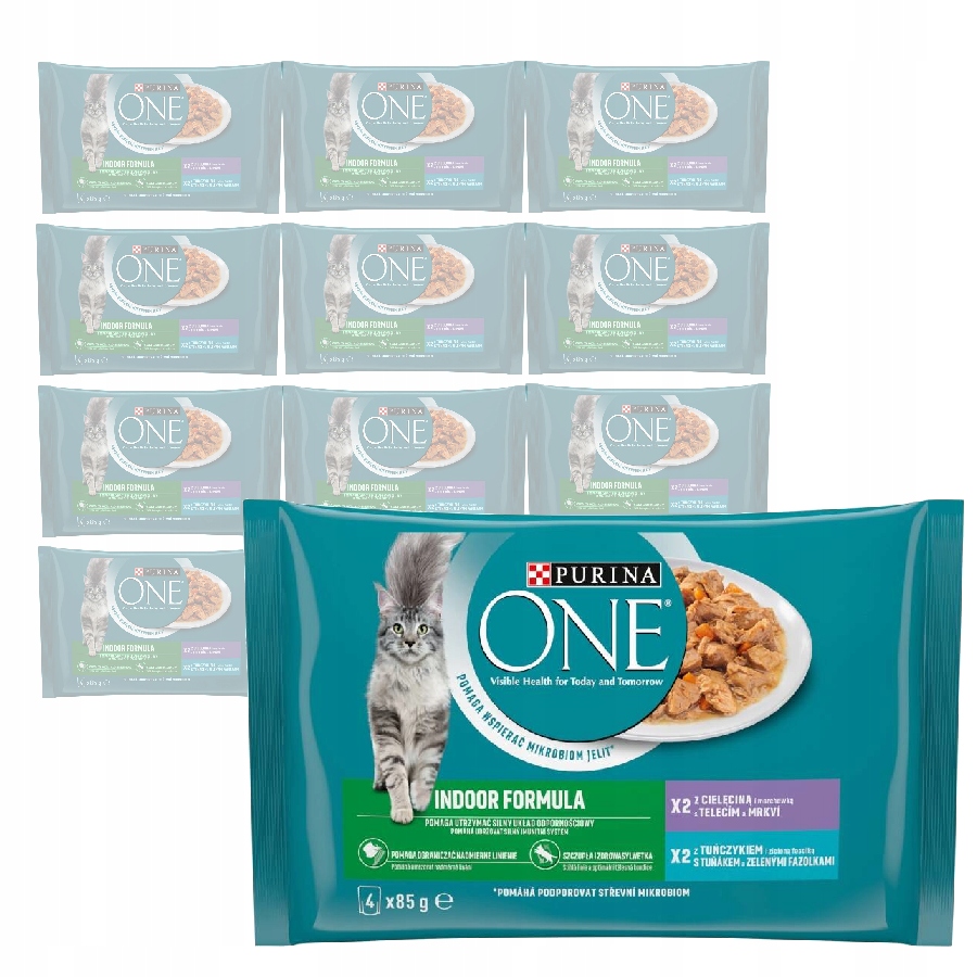 Levně Purina One Indoor Formula Telecí A Tuňákové Mokré Krmivo Pro Kočky 48x85 g