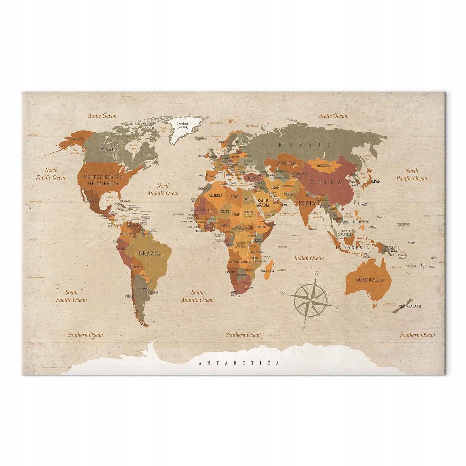 Obraz na plátně canvas Geografie Věda Grafika Mapa Svět Béžová Bronz 90x60 cm