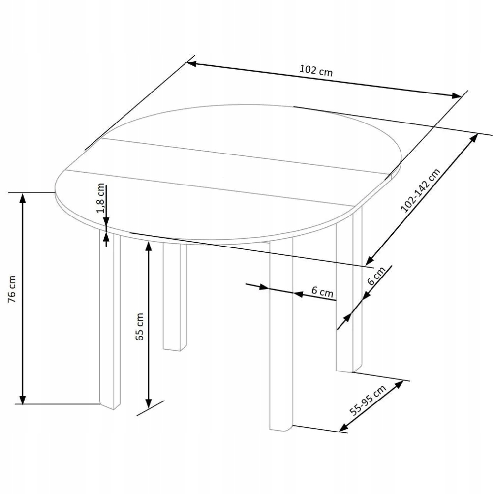 Stół do Jadalni Okrągły RINGO Dąb Craft Białe Nogi Wysokość mebla 76 cm