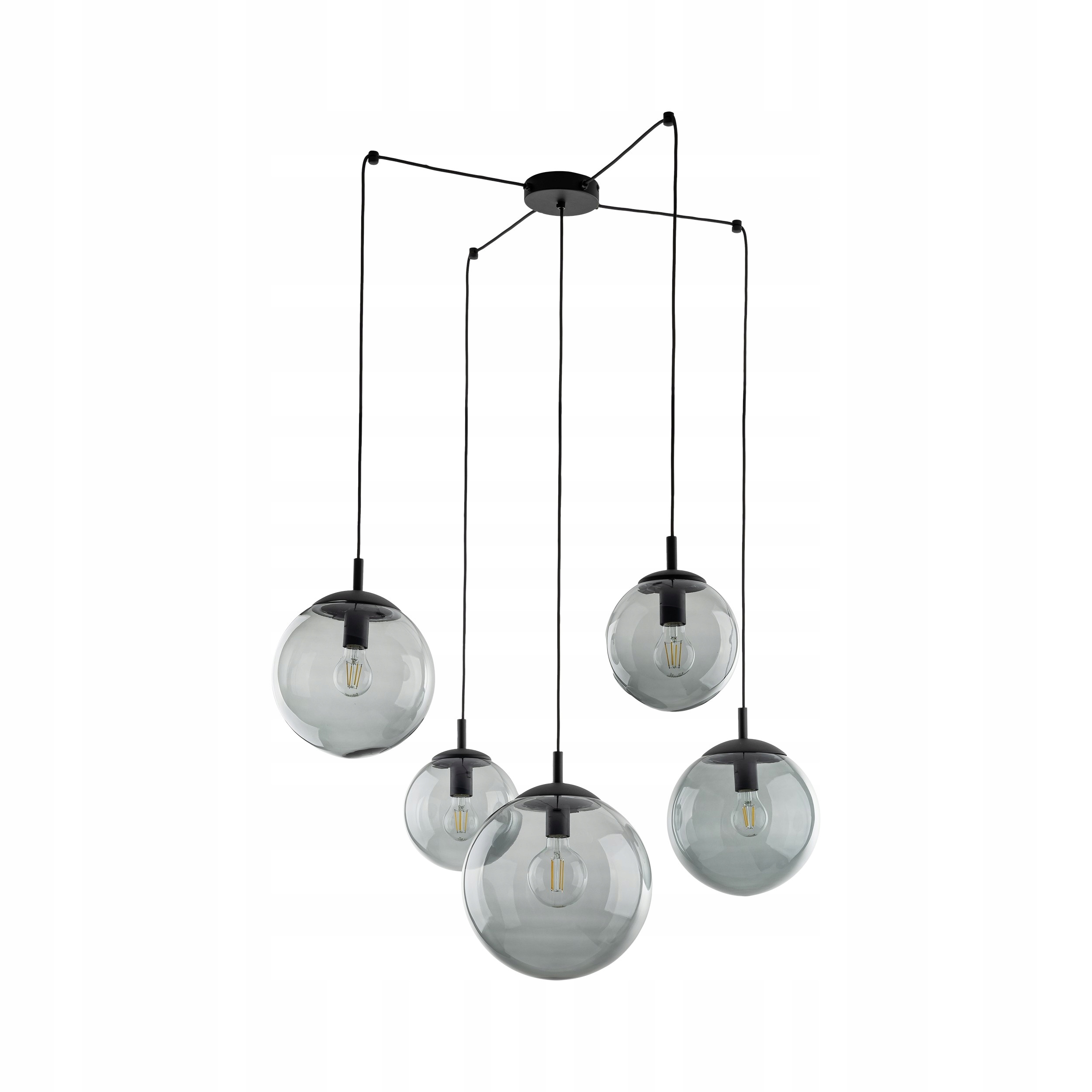 Kaskáda závěsná lampa s grafitovými stínítky a kuličkami na kabelech Tk Lighting Esme