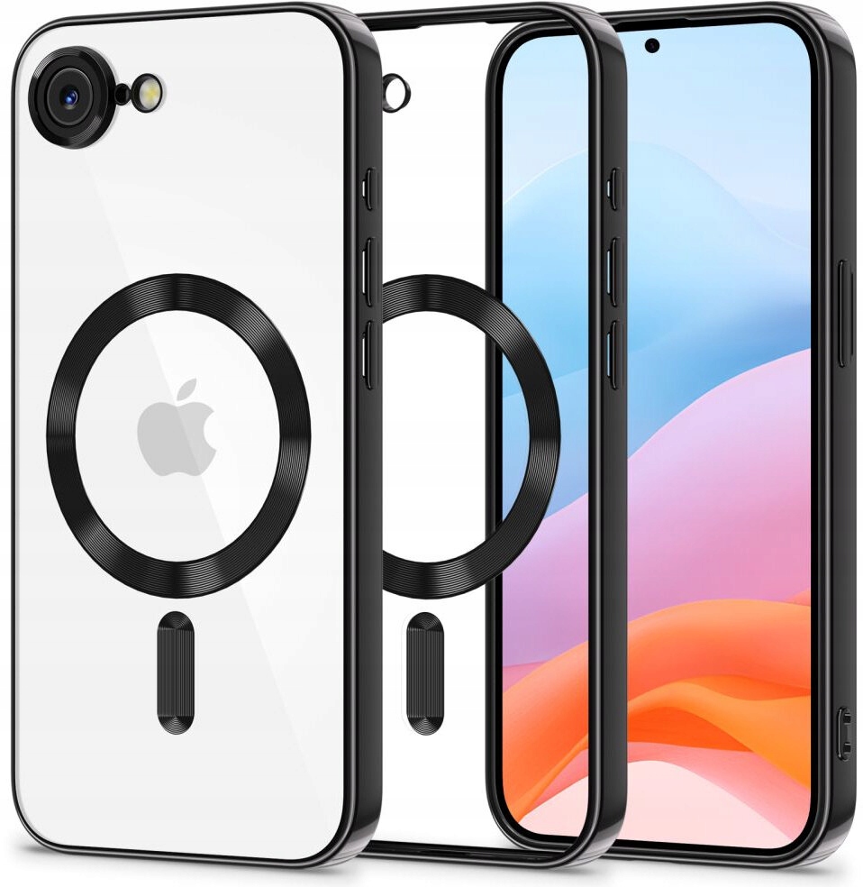 Etui do Apple iPhone 16e Magsafe Czarne Clear Case Pełne Szkło Hartowane