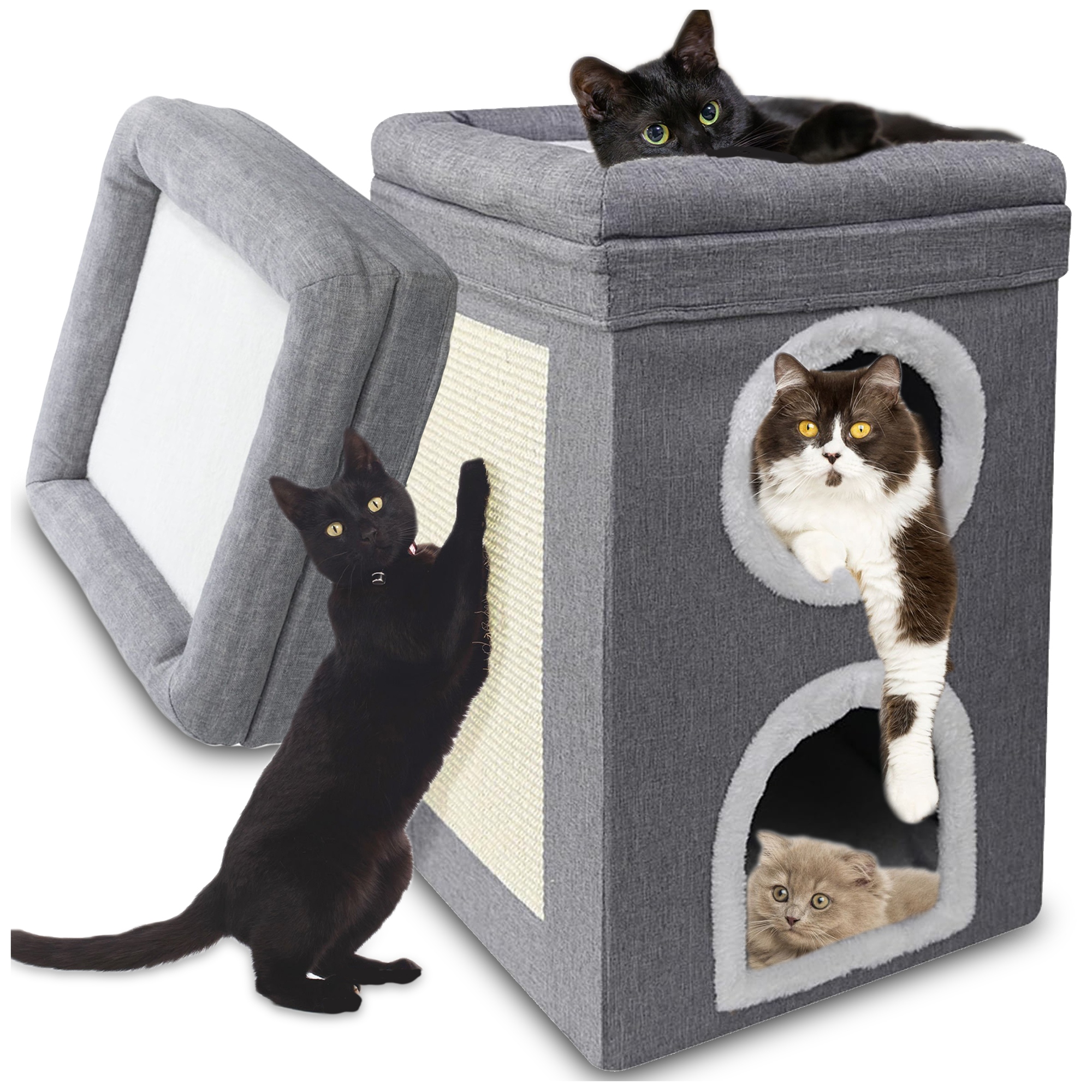 3-POZIOMOWY Domek Dla Kota Budka Składany Drapak 42x41x65CM Wieża Legowisko