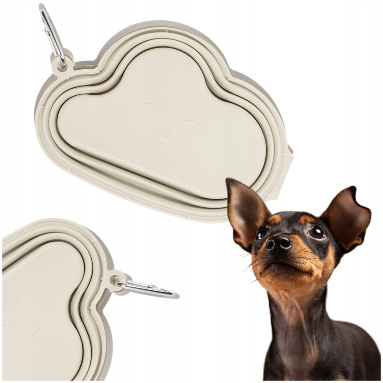 Levně Skládací Miska Pro Psa Turistická Dvojitá Silikonová Béžová Cloudy