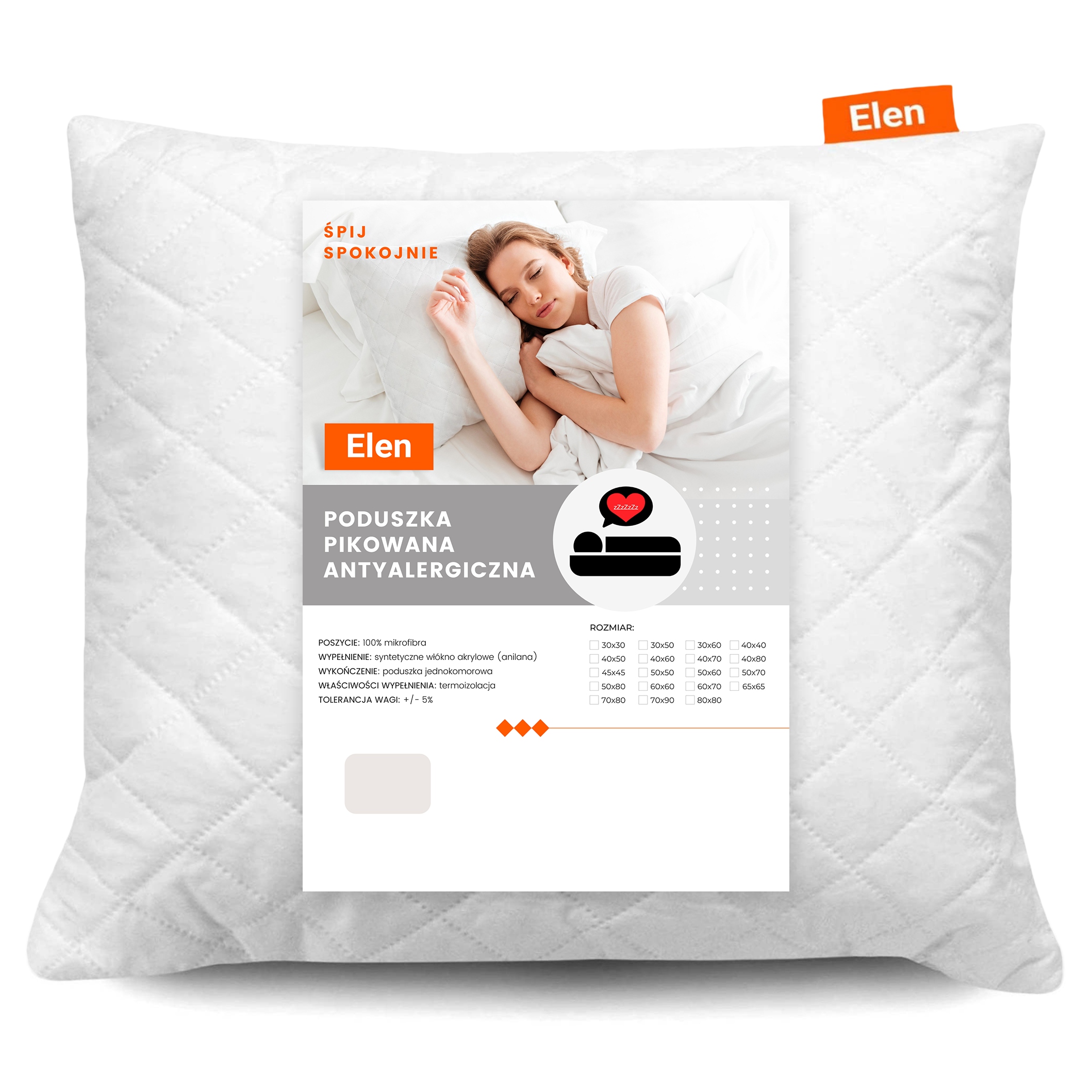 Poduszka Pikowana Antyalergiczna 70x90 Elen