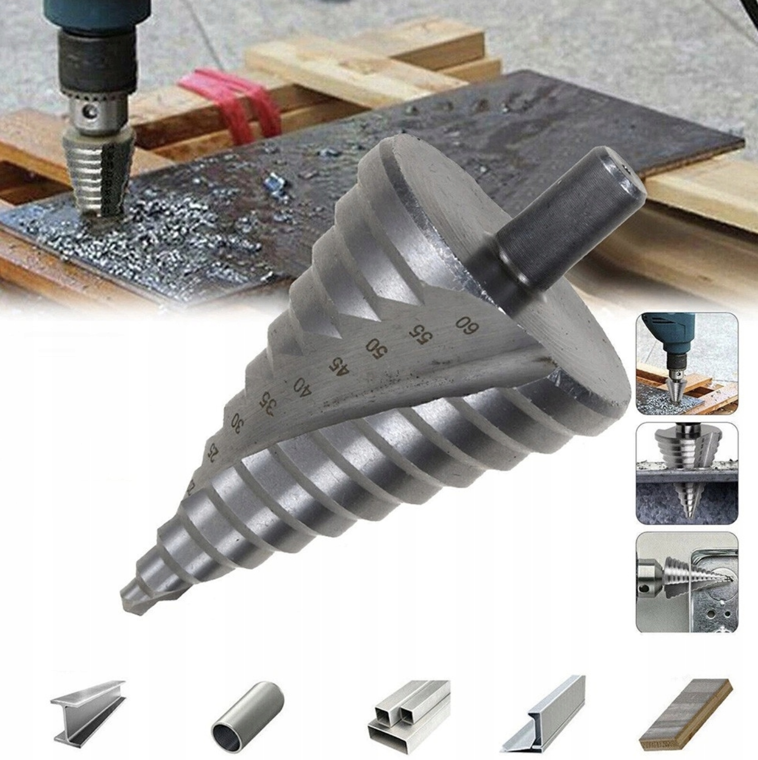 Wiertło stożkowe stopniowane choinkowe tytanowe do metalu 4-52 mm Richmann