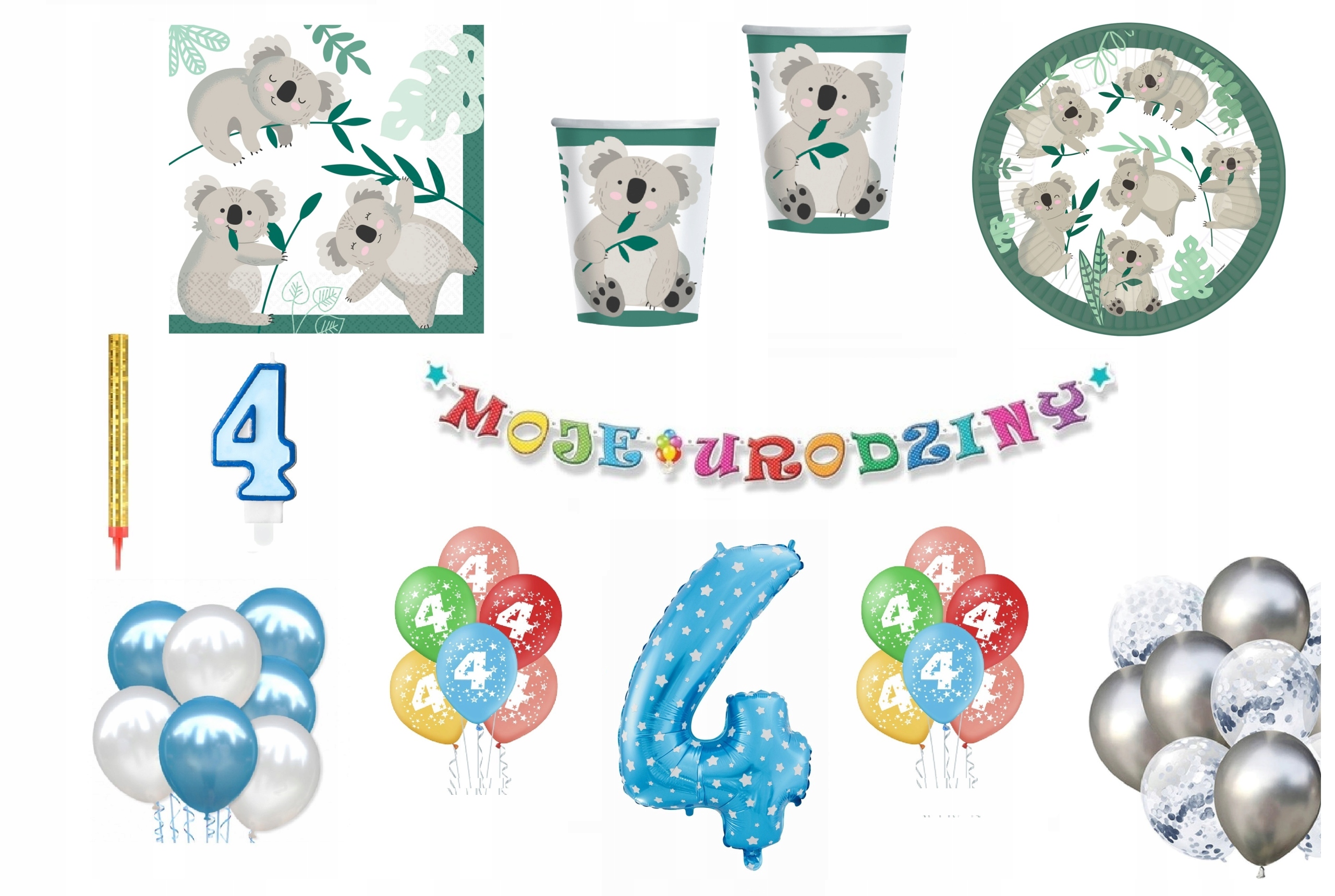 

Zestaw Urodzinowy Miś Koala 4 Urodziny Balony
