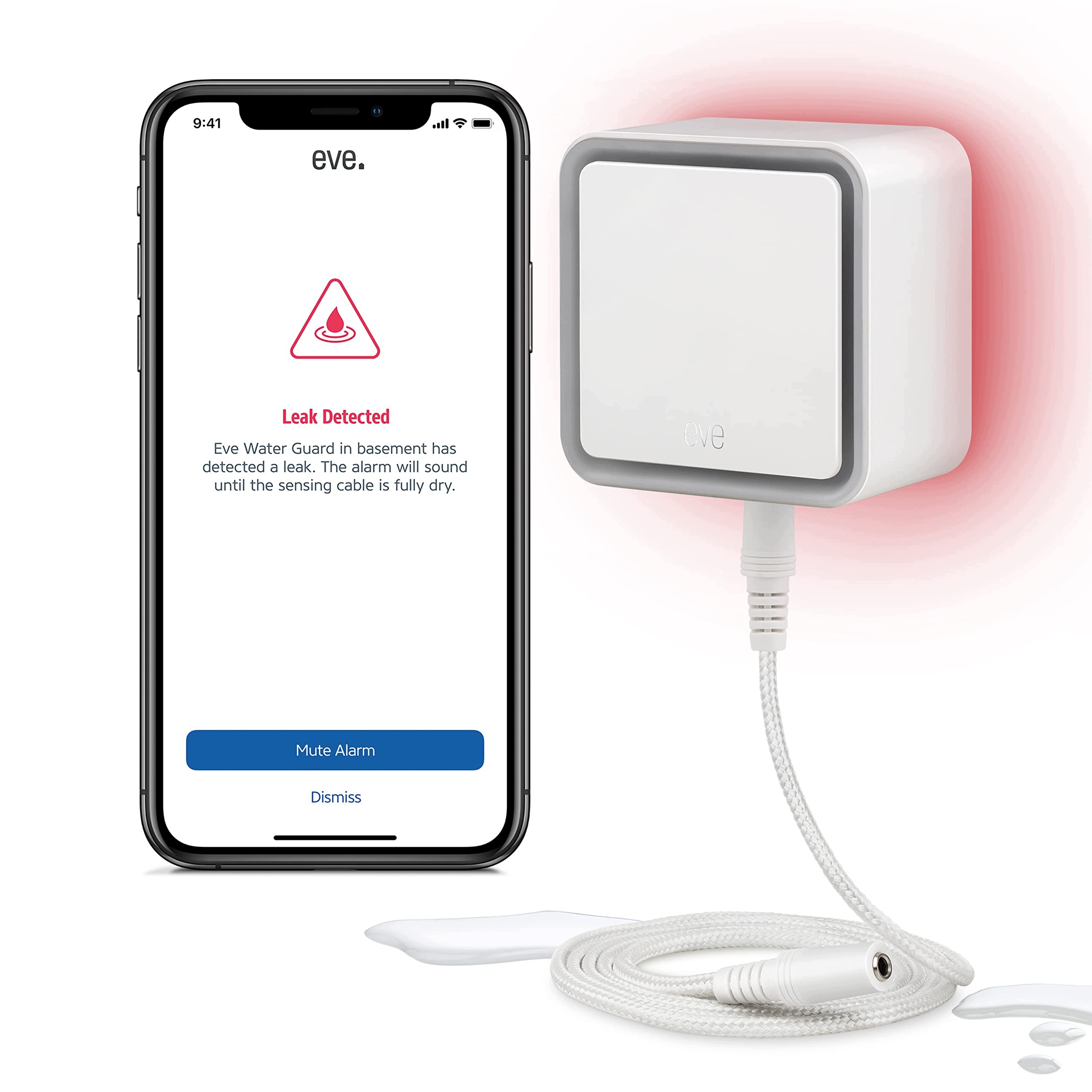 Senzor Zaplavení Vody Úniku 100 Db Kabel 2 M Alarm Apple Homekit Thread