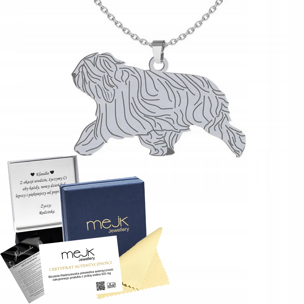 Stříbrný náhrdelník z Polska Nízký ovčák 925 Dárek Šperky Gravírování
