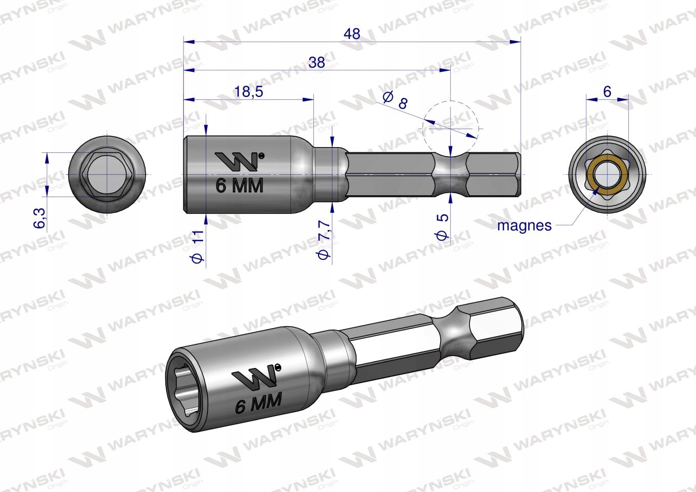 NASADKA MAGNETYCZNA FARMER 6mm WARYŃSKI WMA161 Typ adapter