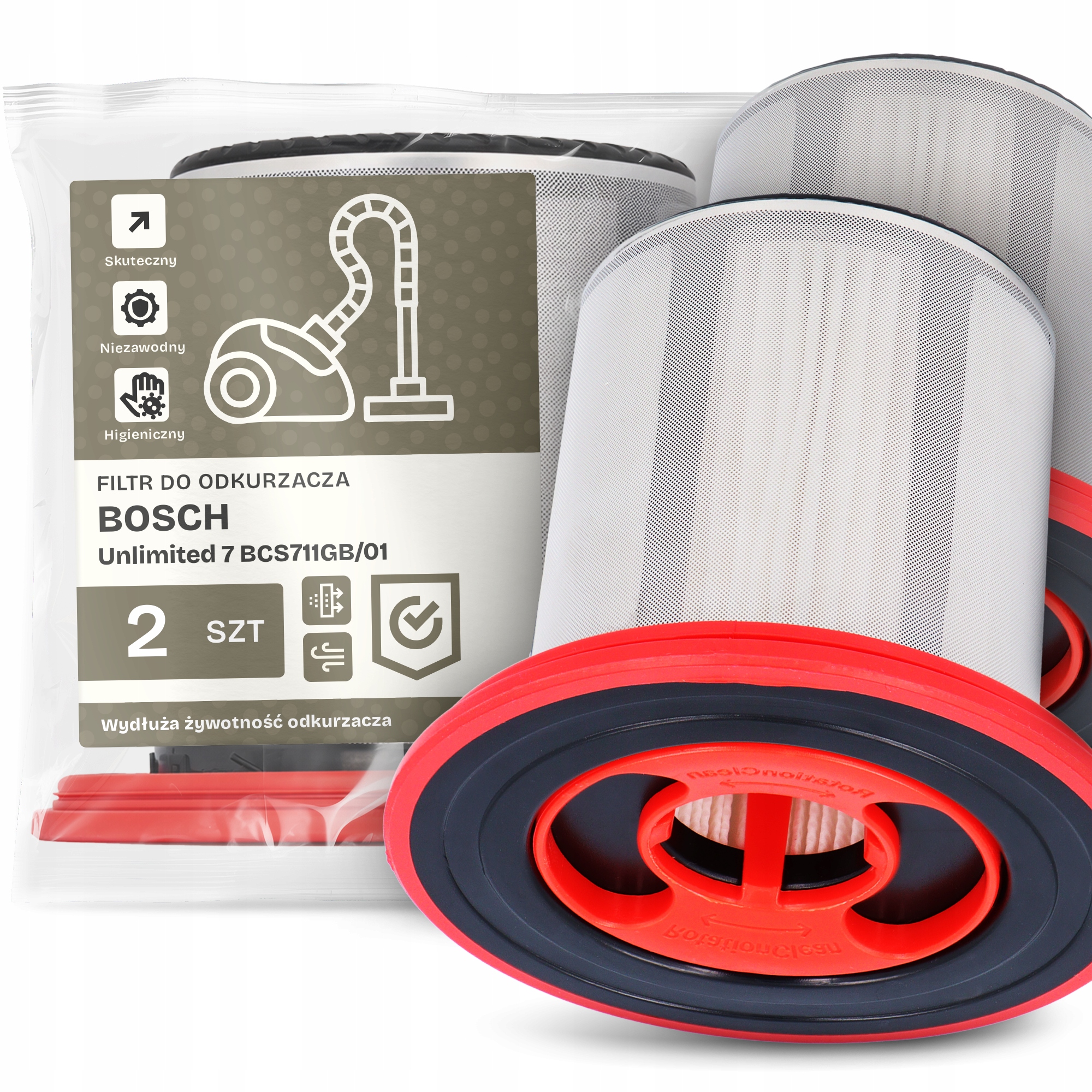 2x Vzduchový Filtr pro Vysavač Bosch Unlimited 7 BCS711GB/01 Hepa Em-w