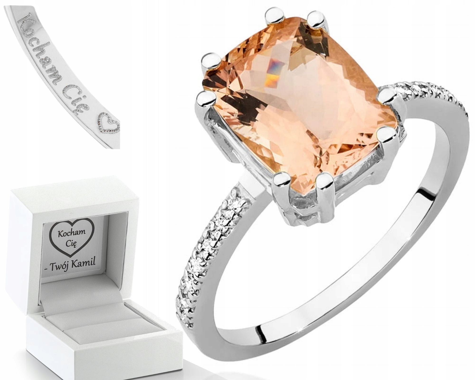 Bílý Zlatý Prstýnek S Morganitem A Diamanty