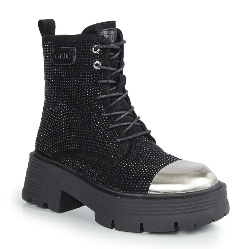 Goe OO2N4113-W1 Kotníkové Boty Se Zirkony Černá Kůže 38