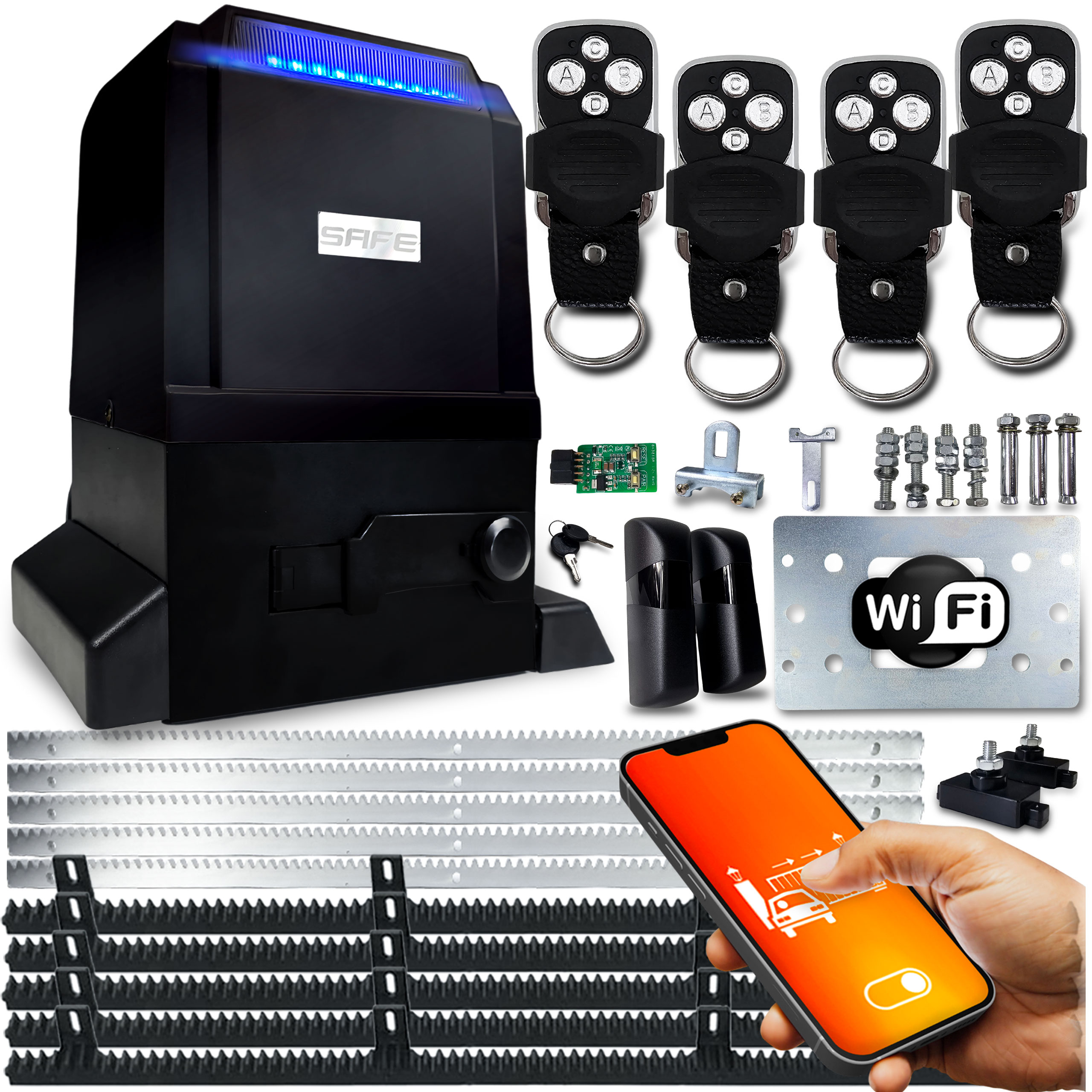 Set Pohon Pro Posuvnou Bránu 800 kg 4 Ovladače Wifi lišta Tuya pohon