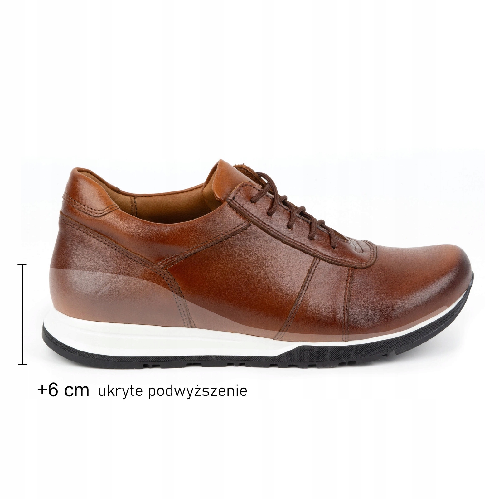 Buty męskie podwyższające sznurowane skórzane 408KZ +6 cm brązowe 40