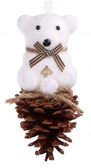 

Zawieszka na choinkę biały miś z szyszką 1szt