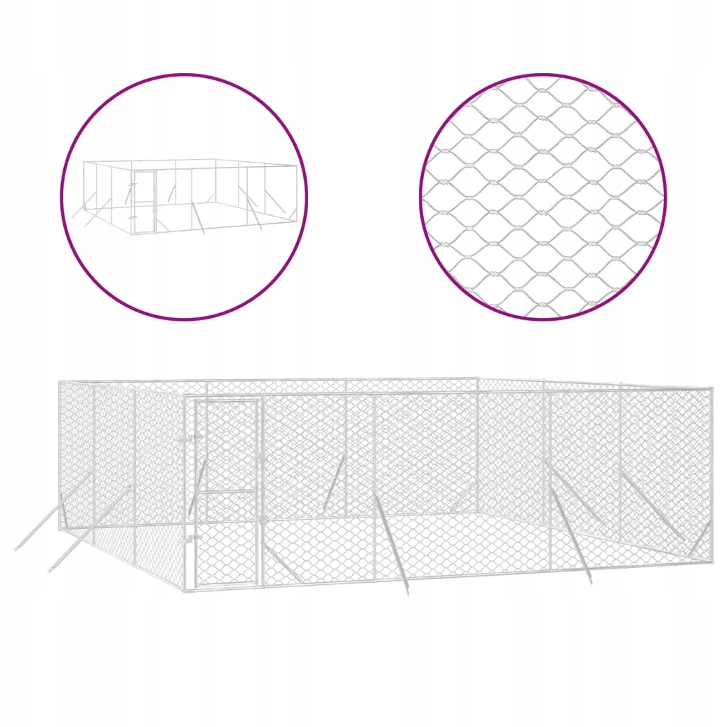 Levně Kotec venkovní pro psa, stříbrná, 6x6x2 m, ocel galvanizovaná