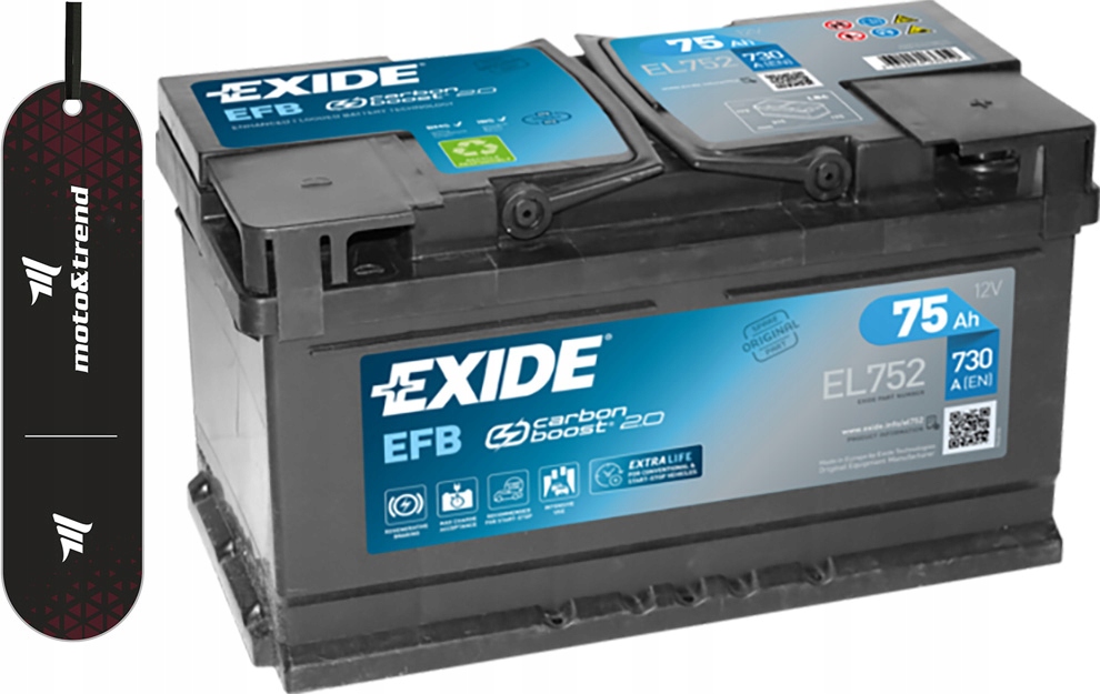 АКУМУЛЯТОР EXIDE EFB 75AH 730A P + EL752