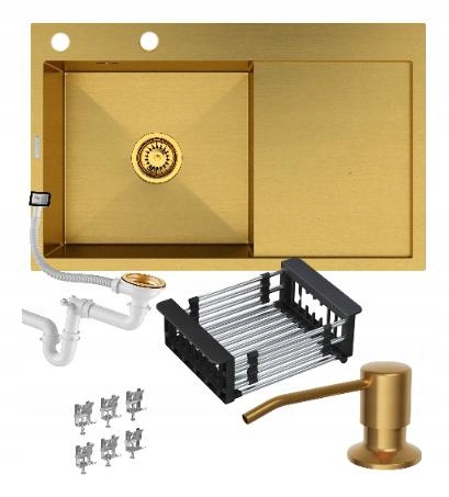 Ocelový Dřez Zlatý Jednokomorový Odkapávač Sušička Dávkovač BARI78L