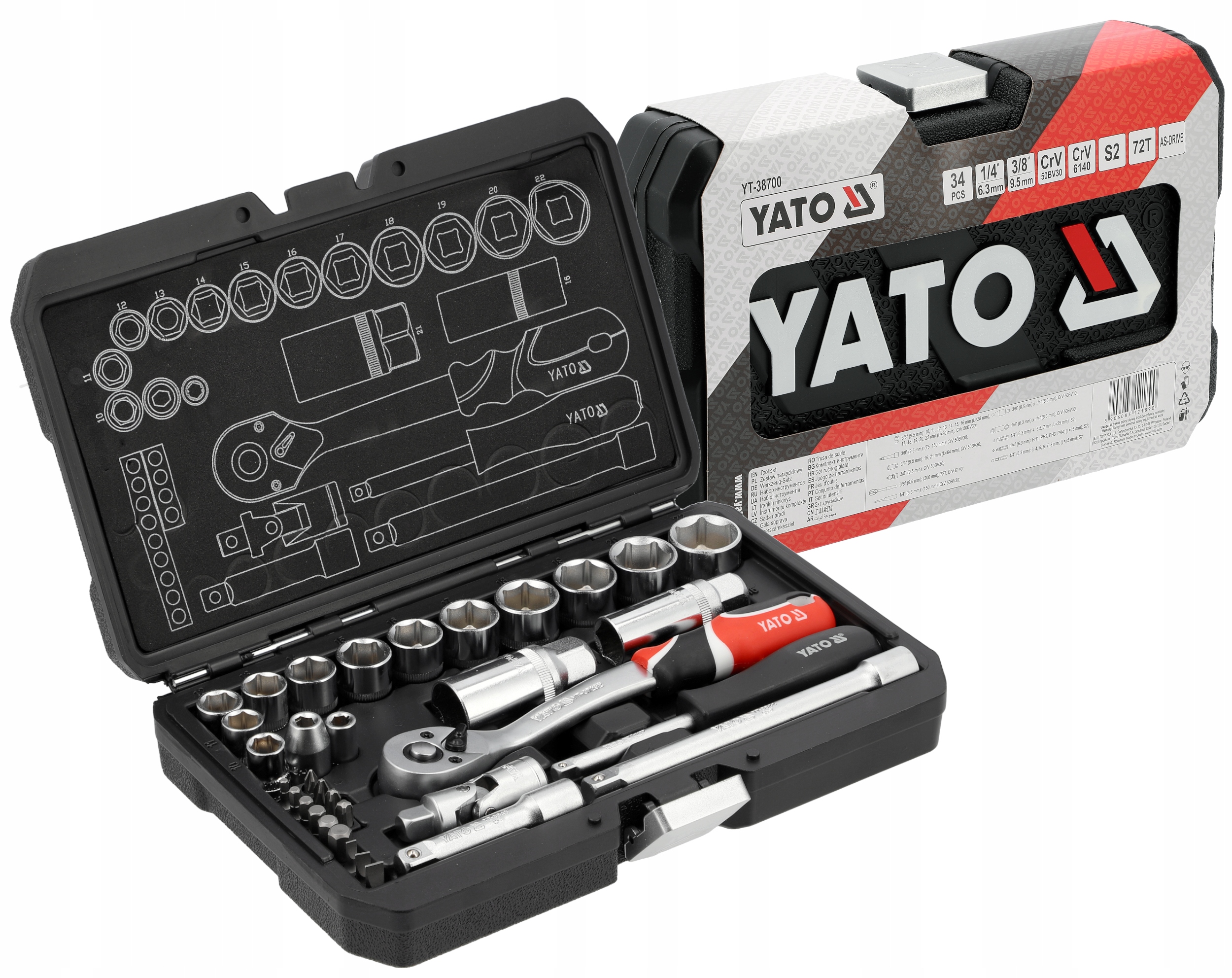 Yato Zestaw Narzędziowy 1/4" 3/8" 34el. Klucze Nasadki Walizka Narzędziowa
