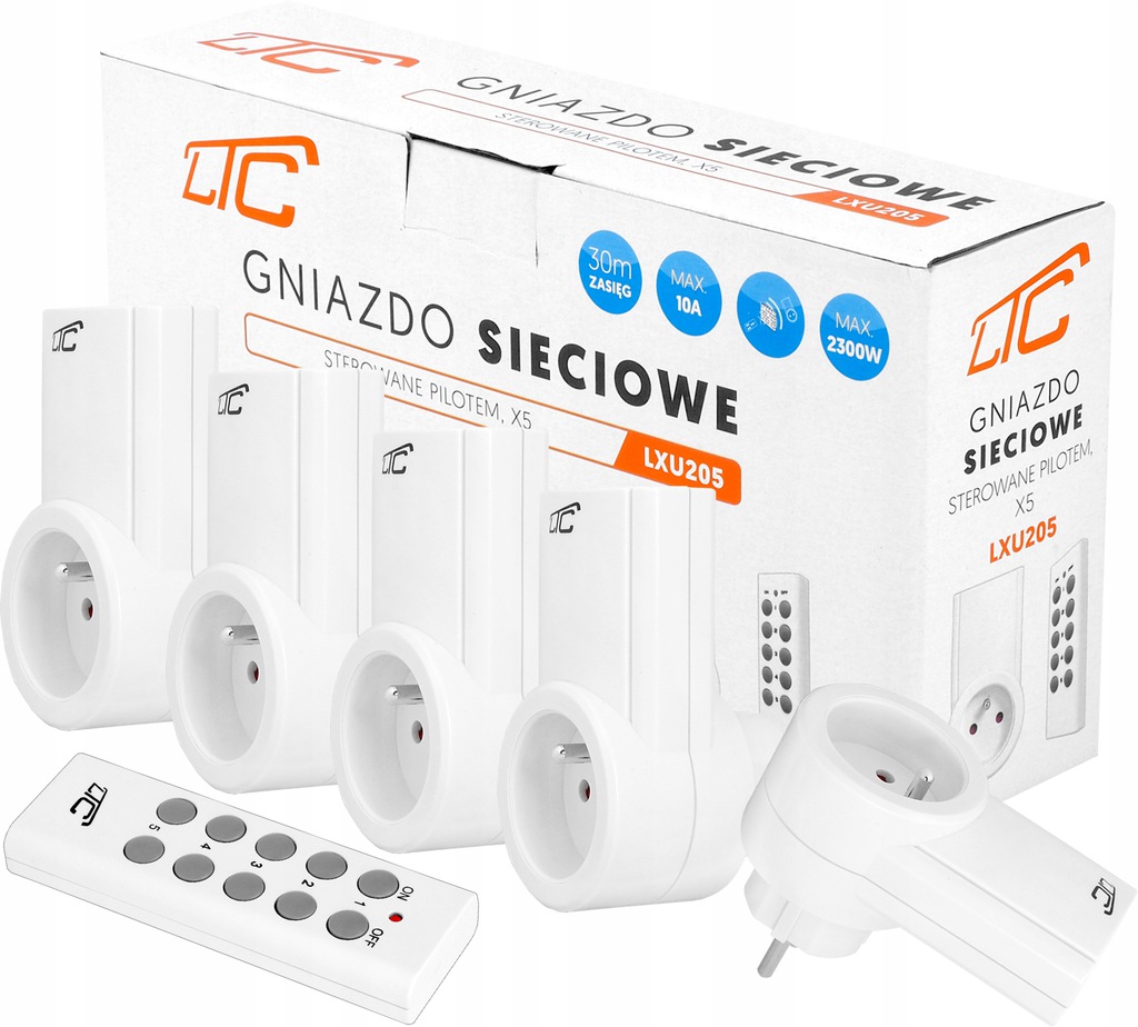 

5 Gniazdek Sieciowych Sterowane Pilotem Zasięg 30M