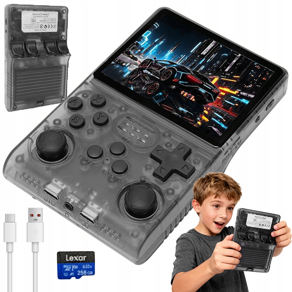 Przenośna Mobilna Konsola Do Gier Retro 3.5" R40S 256GB 30000+ Gier Czarna