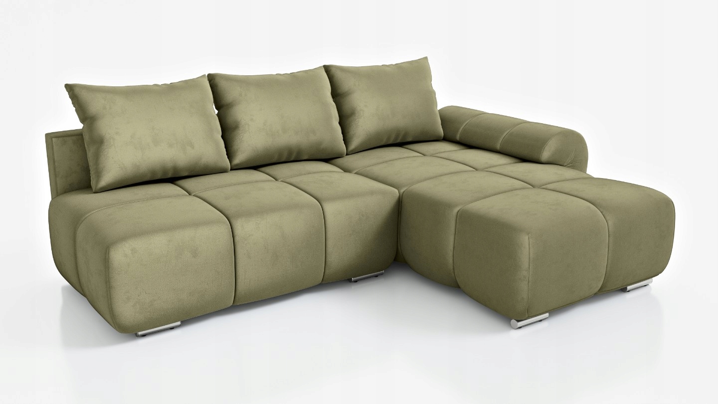 Olivový Rohová Sedací Souprava Rozkládací Do Obývacího Pokoje Rohová Sedačka Šelmy 270 CM Pravý Velur