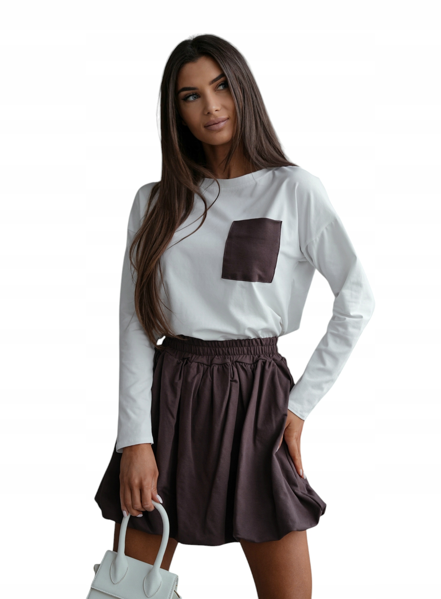 Dámský bavlněný set: halenka plus sukně Kraťasy vel. S 36 čokoláda