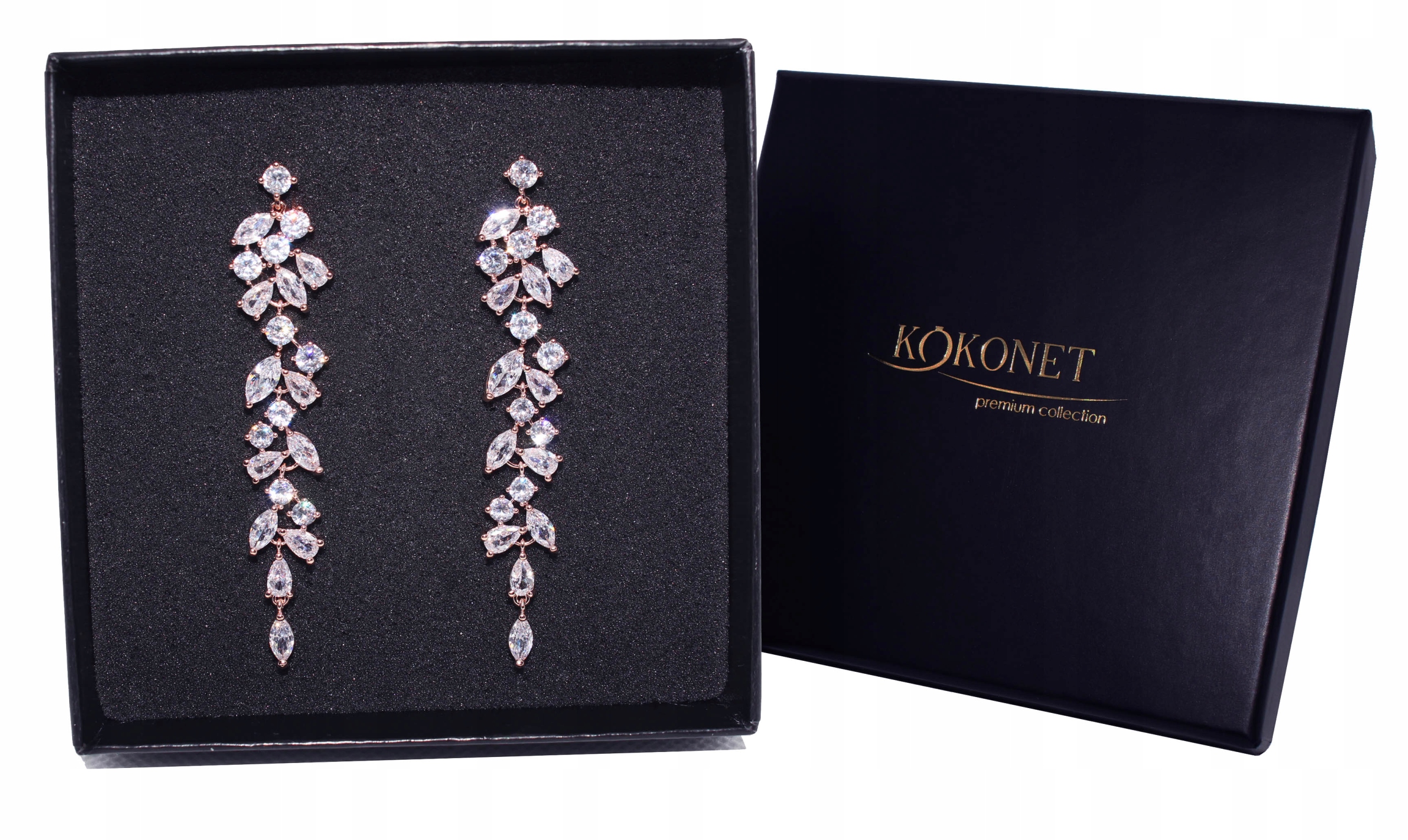 Náušnice dlouhé svatební Závěsné rose gold lístky Floral