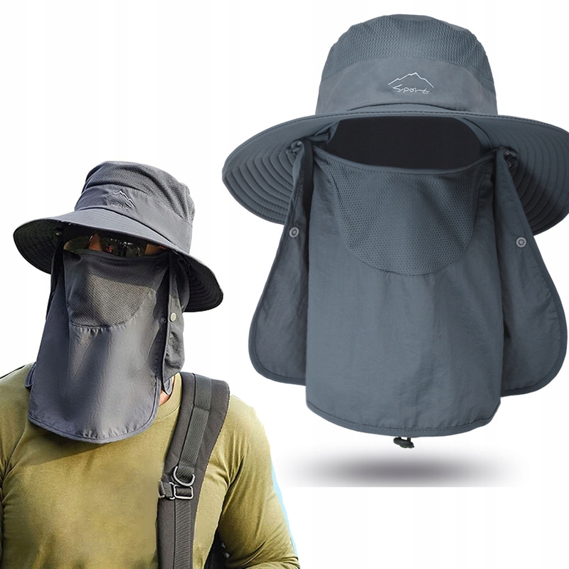 KAPELUSZ PRZECIWSŁONECZNY Z ODPINANĄ KLAPĄ NA SZYJĘ, MĘSKA CZAPKA SAFARI