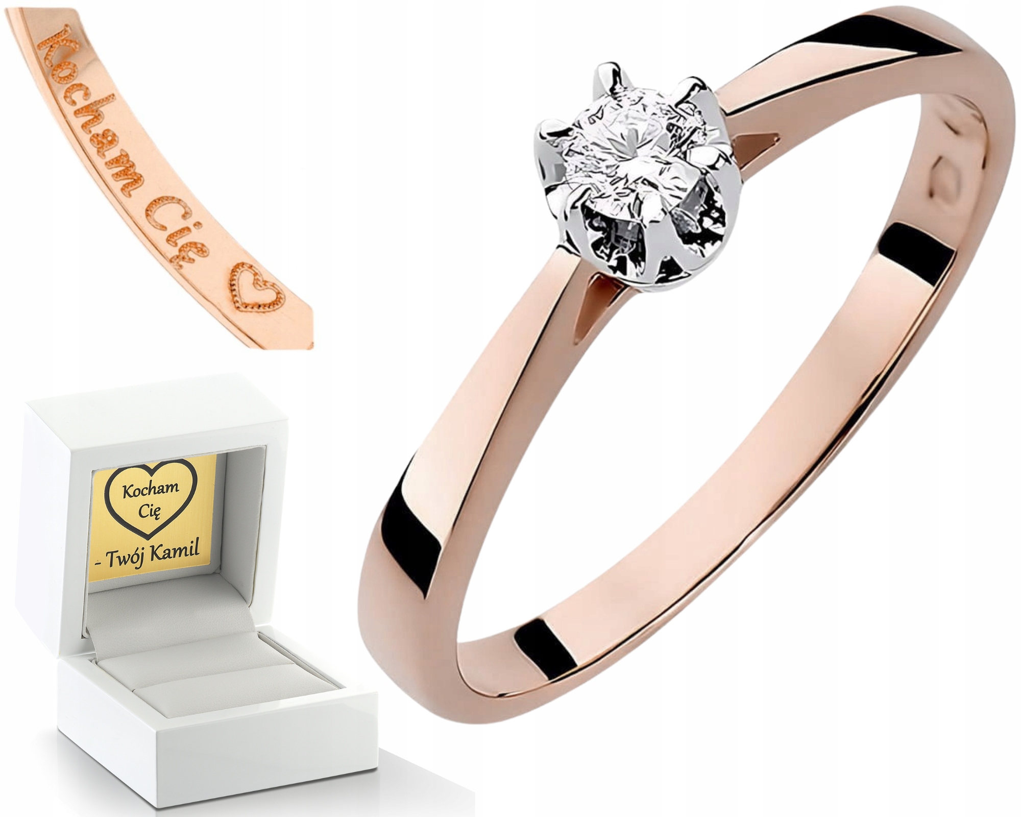 Růžové Zlato Prstýnek S Laboratorním Diamantem Klasika 585 Gravírování