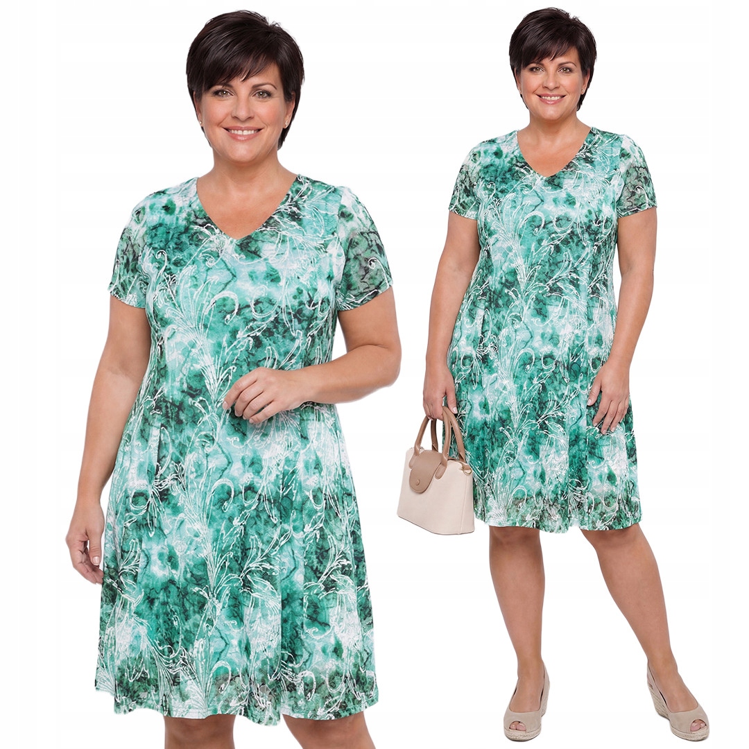 Zelené šaty z krajky s bílými vzory plus size velikost 50/52