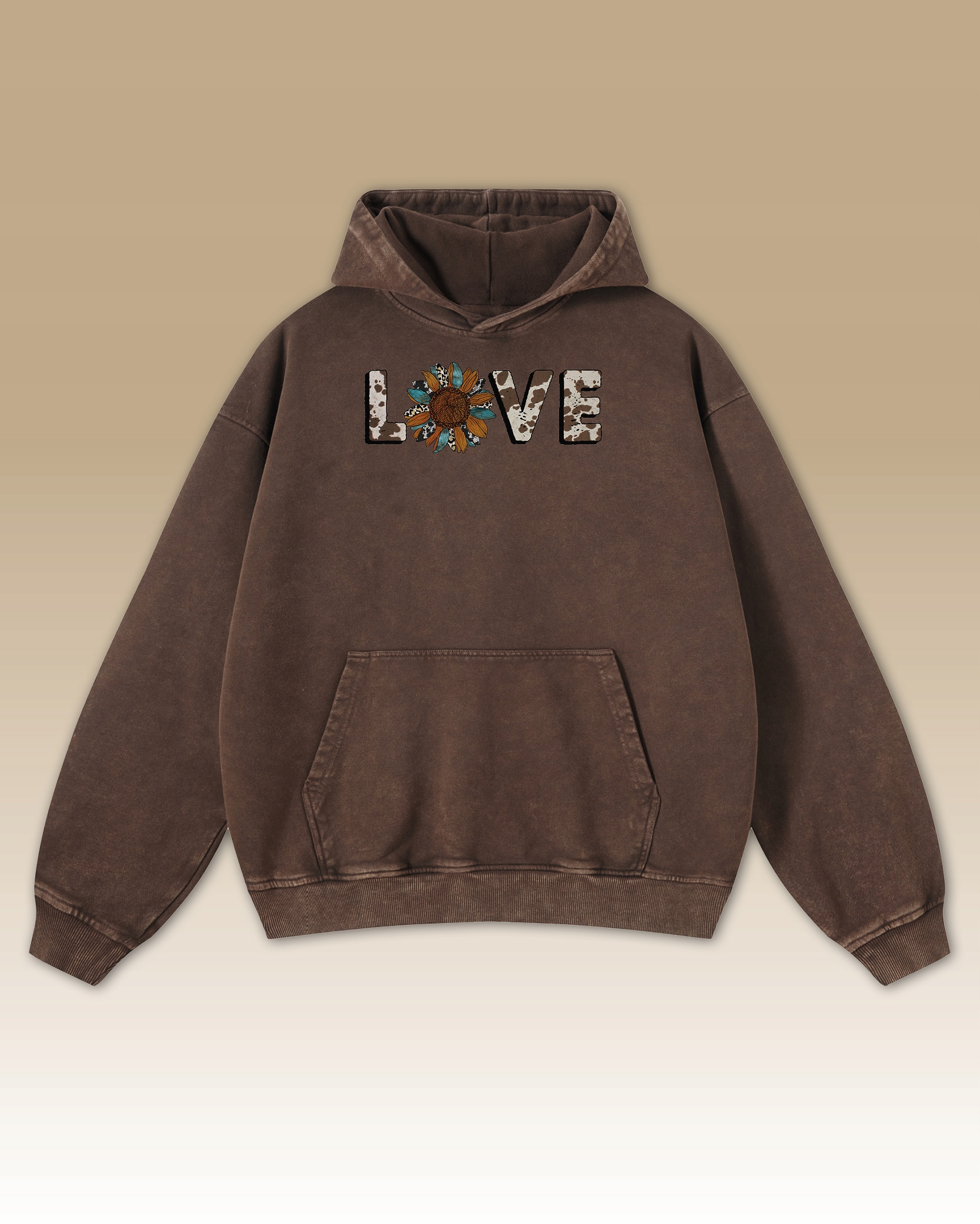 Mikina Nature Love Natura Slunečnice Příroda Květina Oversize Hnědá L