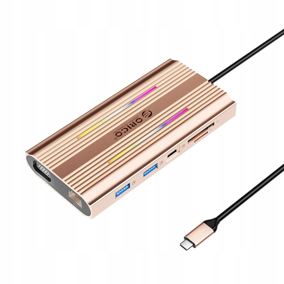 Stacja dokująca Usb-c Orico Xdr 12w1 Rgb Usb-a Usb-c Pd 100W 2x Hdmi 4K 60H