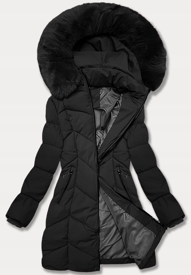 Zimní Bunda Kapuce B8306 Černá 52