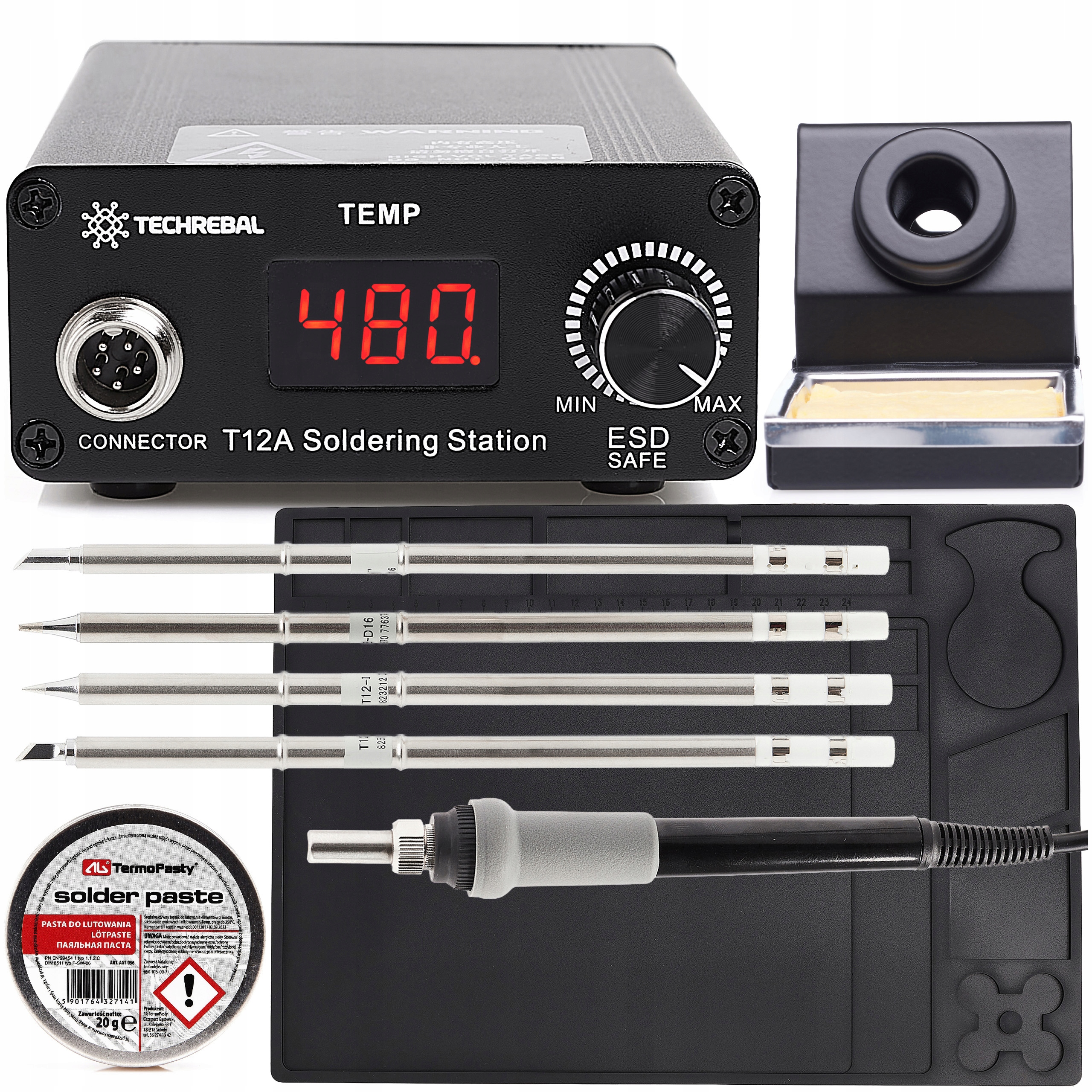 Pájecí Stanice Techrebal T12 75W Sada Podložka Esd 4 Hroty Pájecí Pasta