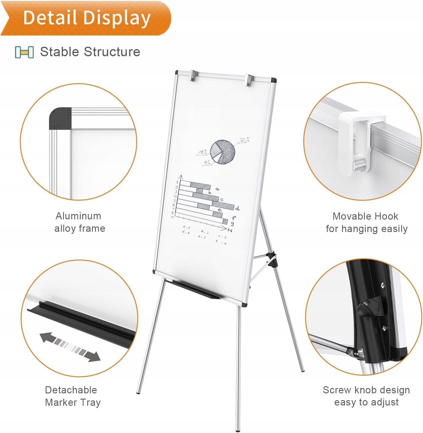 VIZ-PRO Magnetyczna Tablica Flipchart 90x60cm, Regulowana Wysokość Marka inna