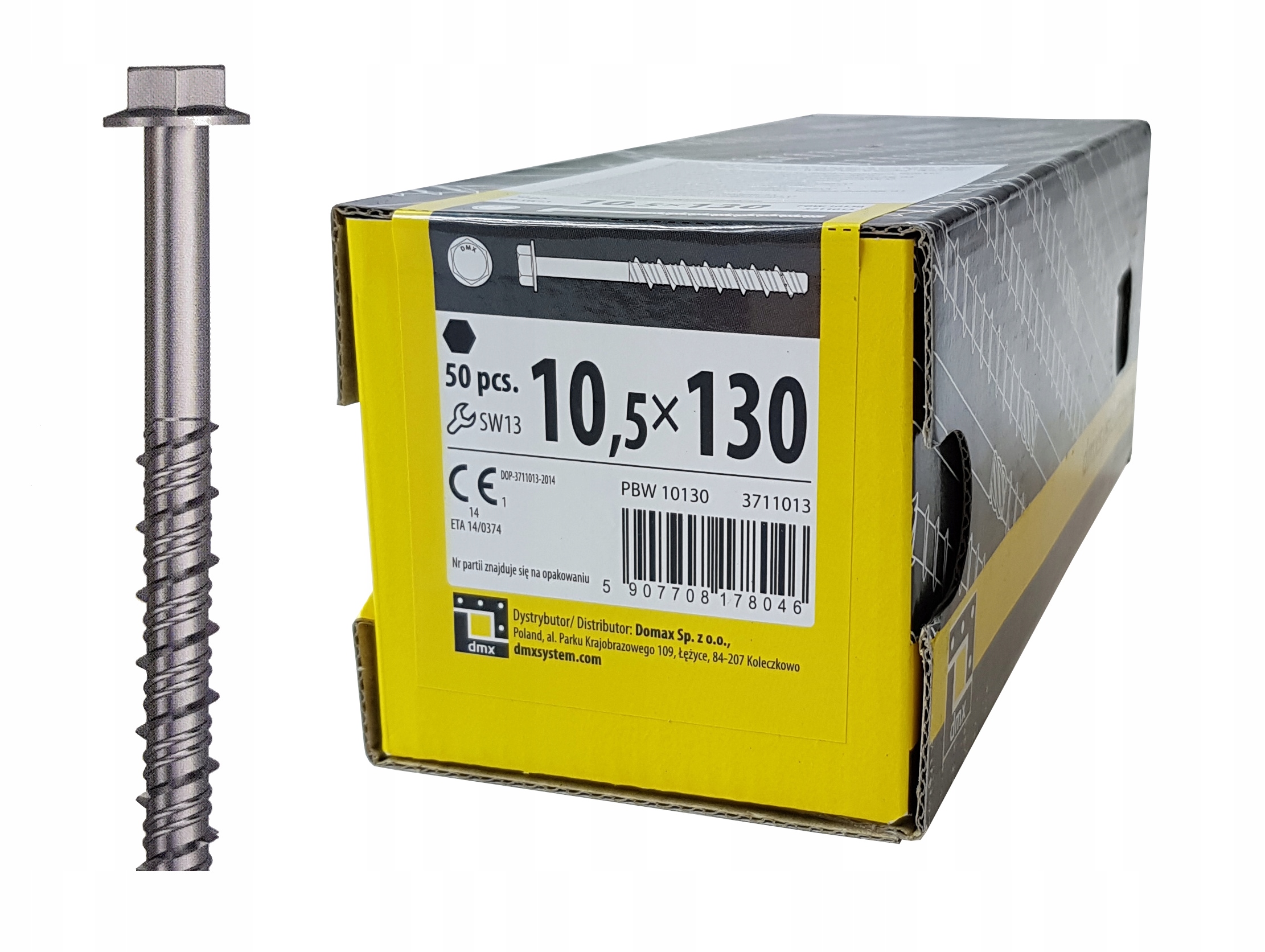 Šroub, šroub do betonu bezkolíkový 10,5 x 130 mm 50 Ks Pbw Domax
