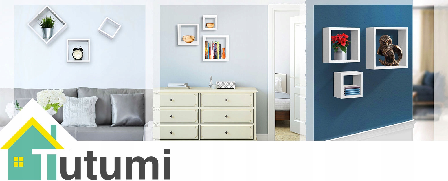 PÓŁKA BIAŁA WISZĄCA ŚCIENNA KOMPLET 3 SZTUK LOFT Materiał płyta MDF