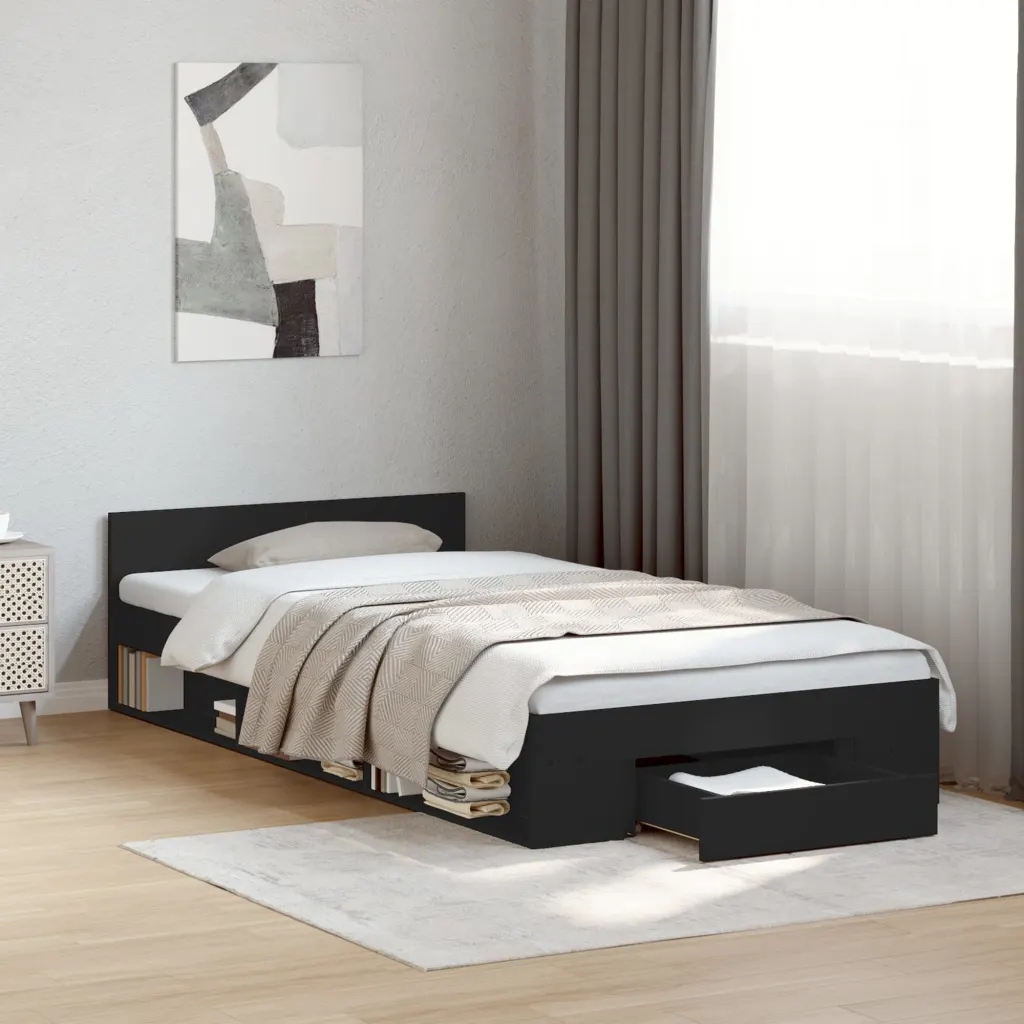 Rám postele se zásuvkou černý 75 x 190 cm kompozitní dřevo Černý 3280805
