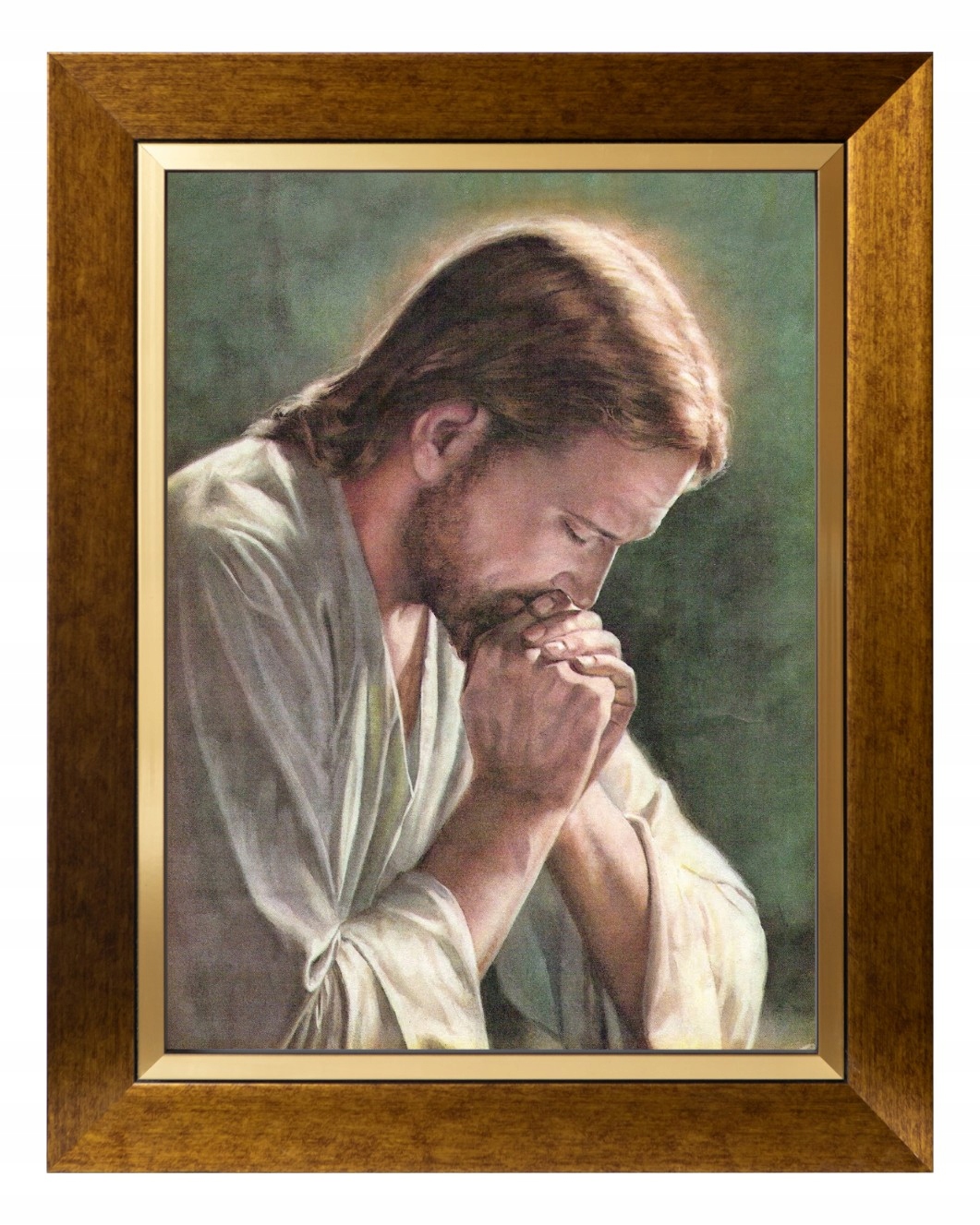 Ježíš Modlitba Sakrální Obraz Na Plátně Ve Zlatém Zdobeném Rámu 30X40