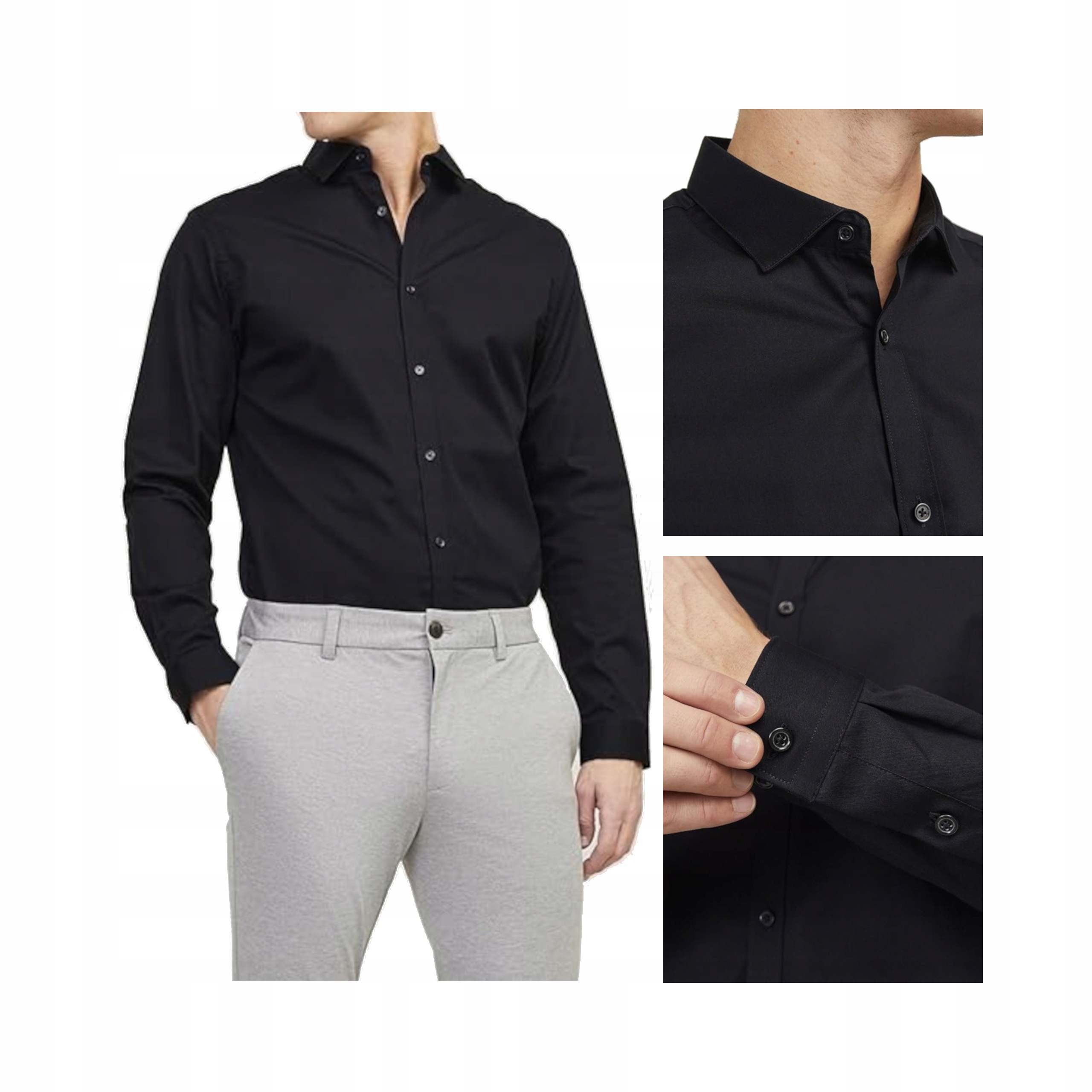 Pánská Košile Jack & Jones Jprblacardiff Dlouhý Rukáv Bavlněná Černá XXL
