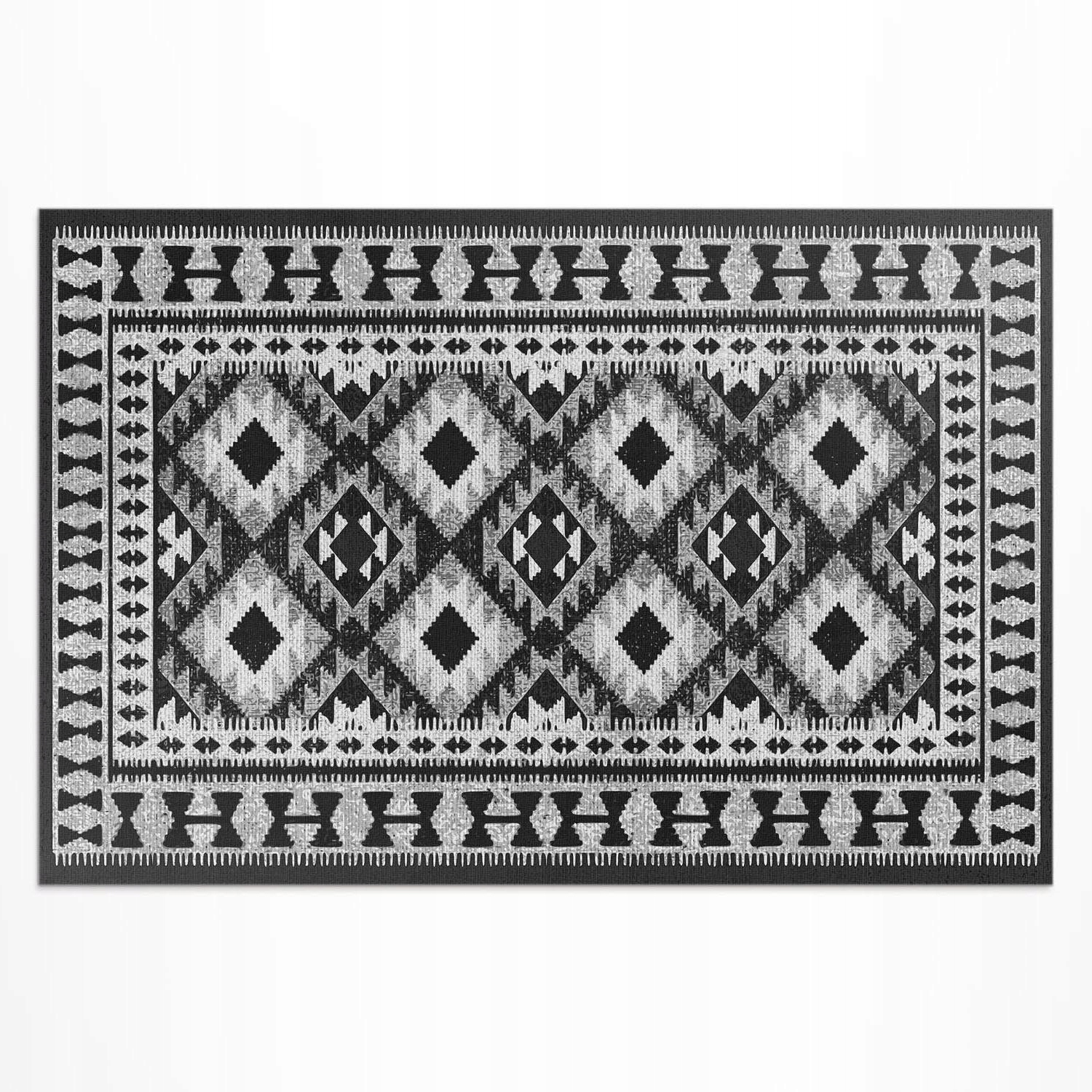Vinylový koberec do záhrady na terasu Čierne kosoštvorce imitácia tkaniny 225 x 150 cm