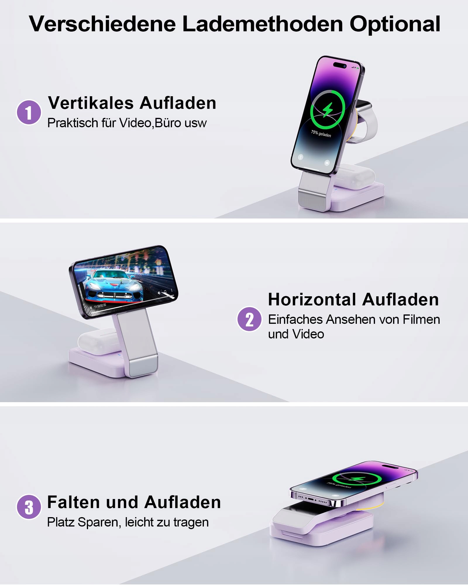 ADADPU SKŁADANA ŁADOWARKA BEZPRZEWODOWA DO IPHONE I APPLE WATCH 3W1 — miniatura 4