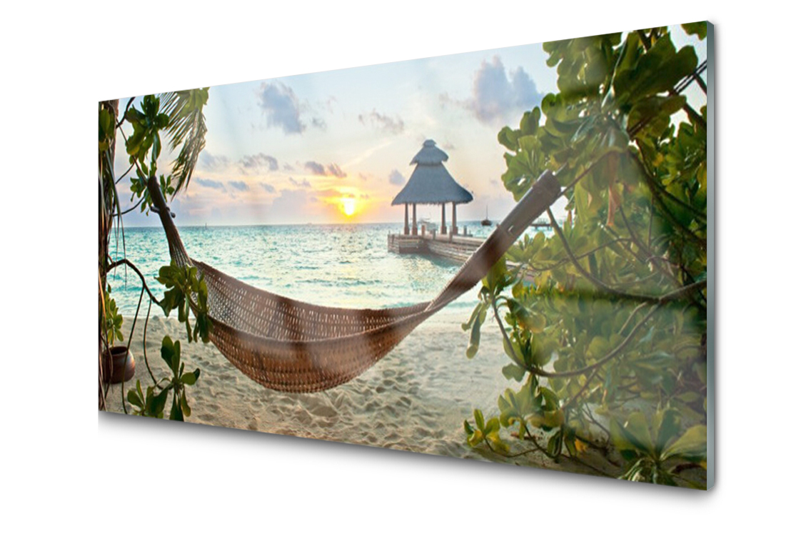 

Panel szklany dekor Plaża Hamak Morze 120x60