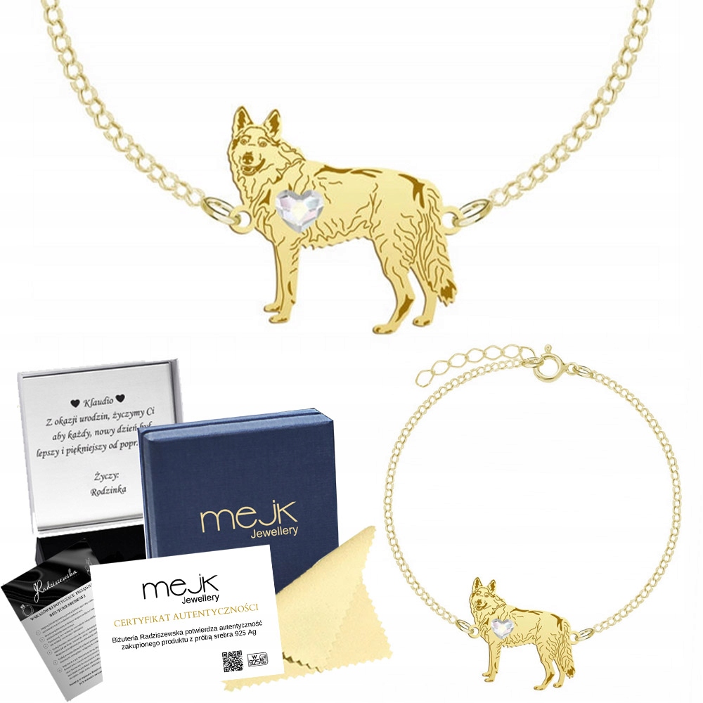 Zlatý náramek s československým vlčákem 925 Dárek Gravírování Bonus